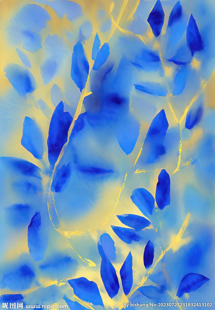 蓝色叶子抽象水墨肌理
