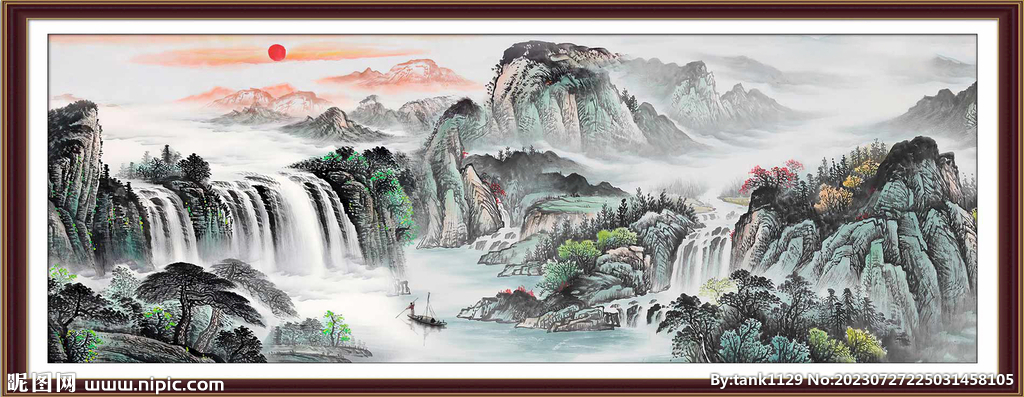 國畫瀑布山水