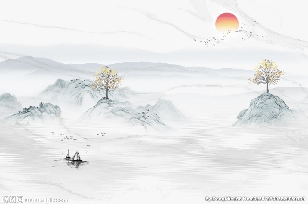 水墨山水情背景墻