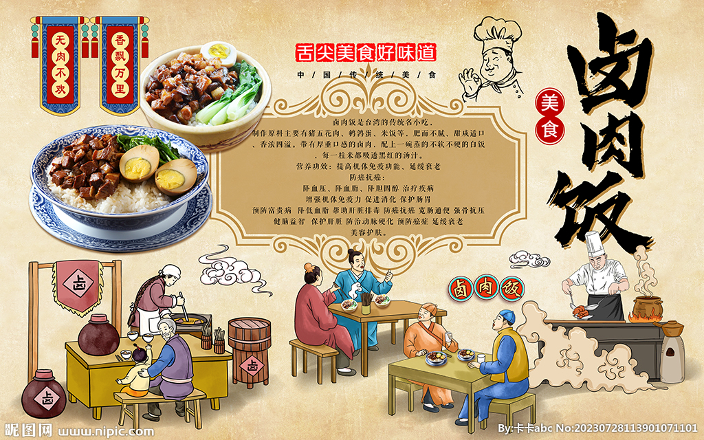 中國風(fēng)鹵肉飯美食工裝背景墻