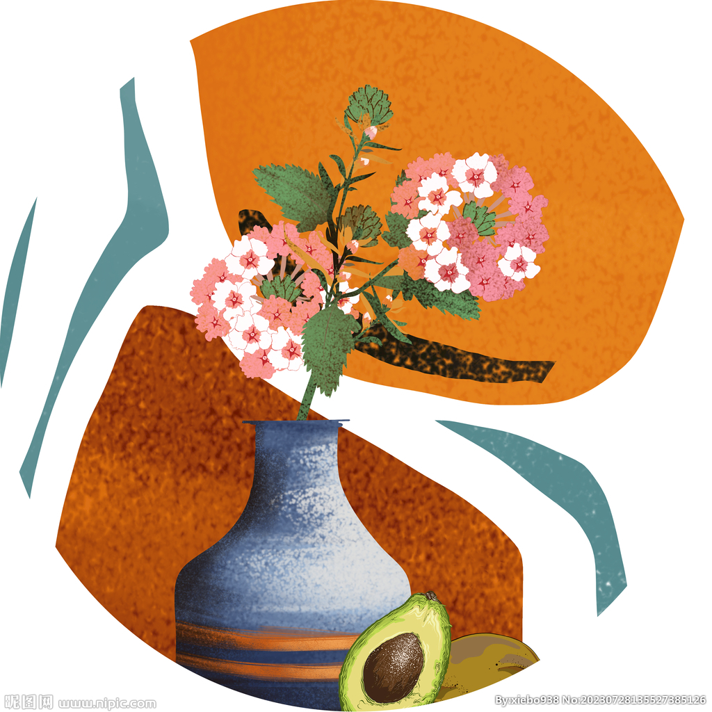 水彩花卉花瓶圆形挂画装饰画