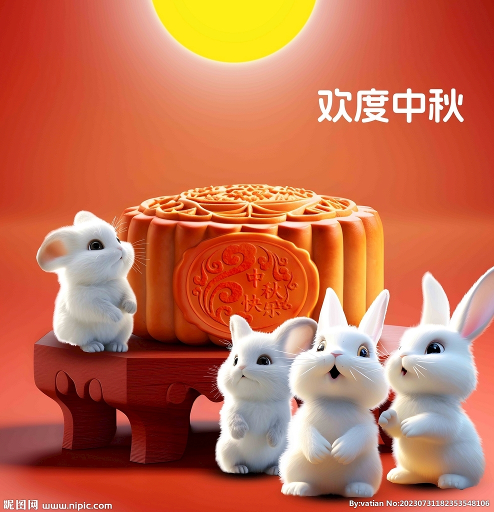 四只可愛中秋節(jié)兔子大月餅分層圖