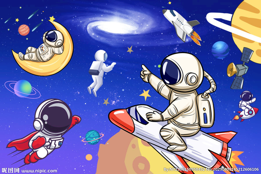 卡通星空宇航員兒童房背景