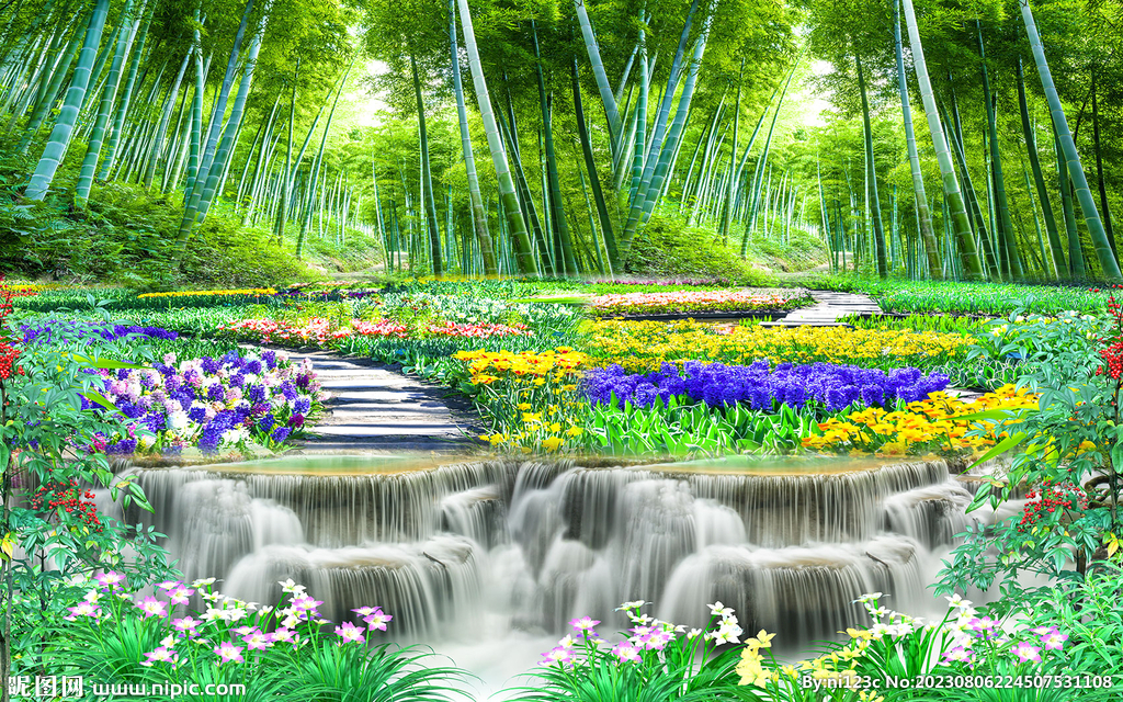 竹林流水休閑空間背景墻