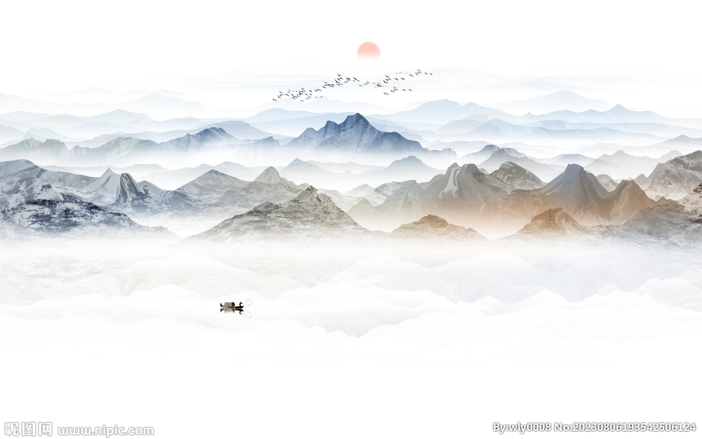 禪意水墨山水畫背景墻