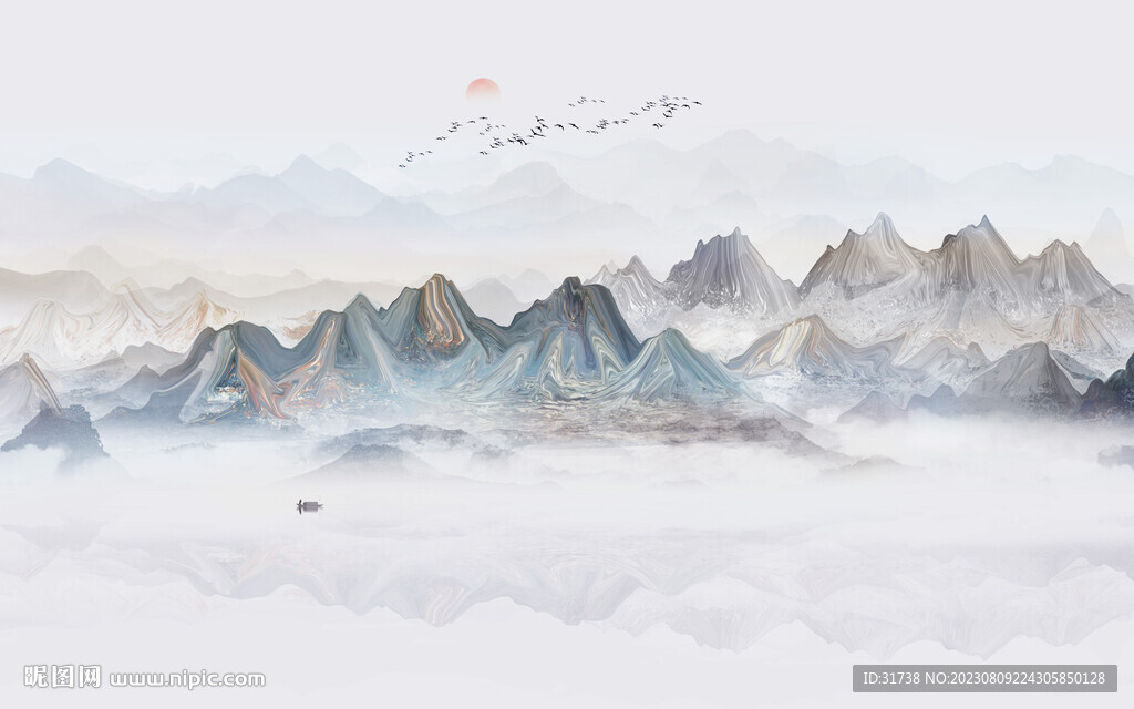 中式意境水墨山水畫(huà)背景墻