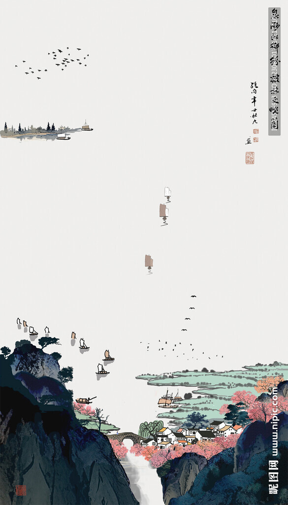水墨山水畫水墨江南