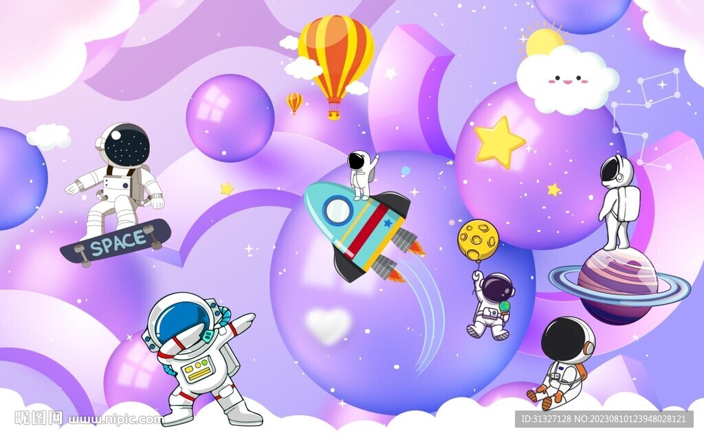 卡通星球太空人宇航員背景墻圖片