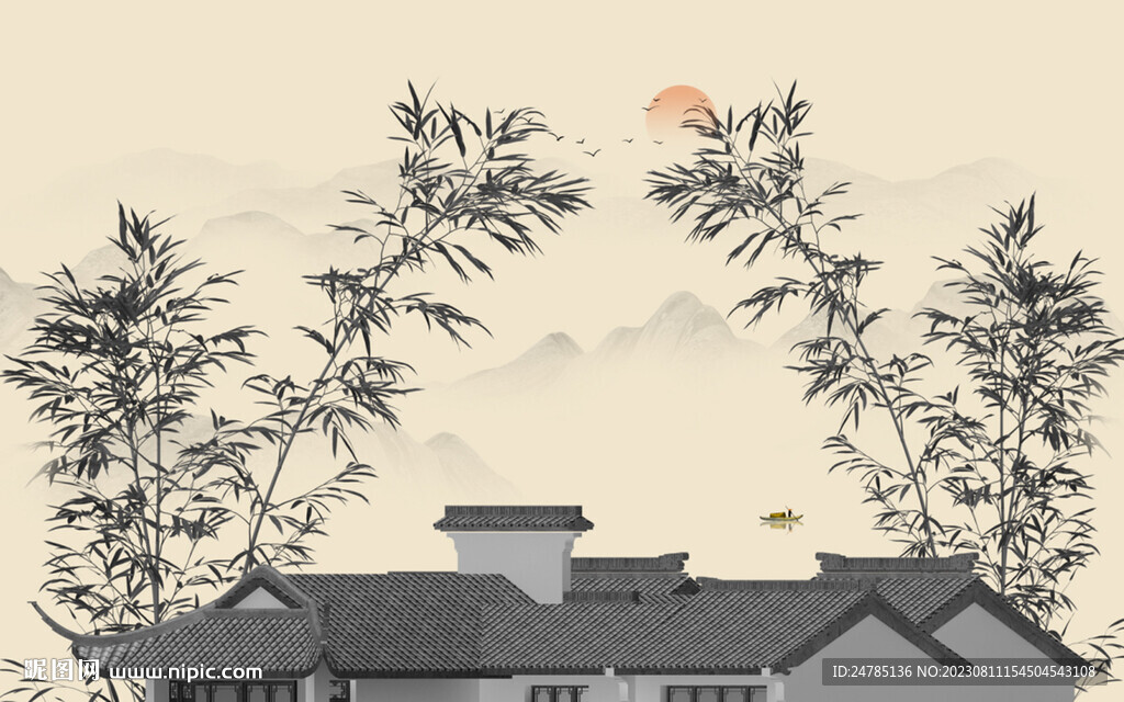 水墨竹子背景墻