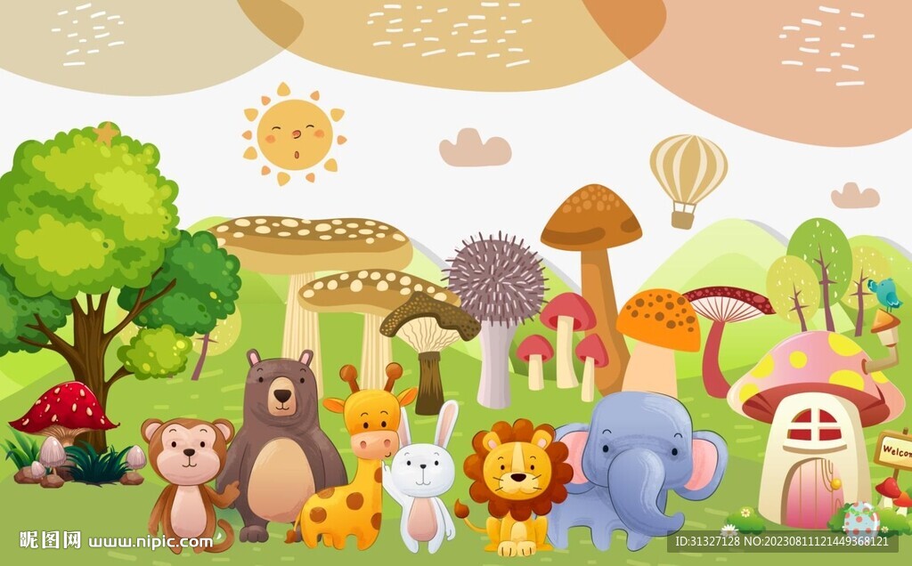 卡通動物樂園背景墻