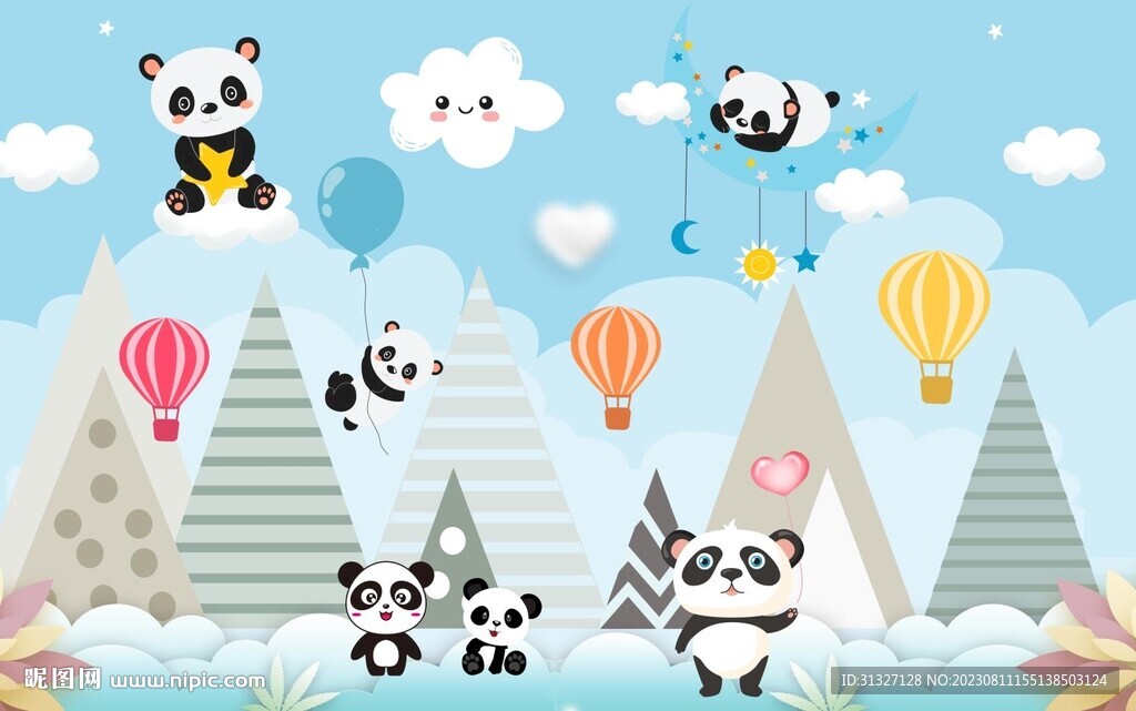 卡通动物熊猫背景墙