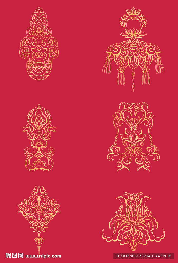 手绘中国古典装饰花纹免抠元素
