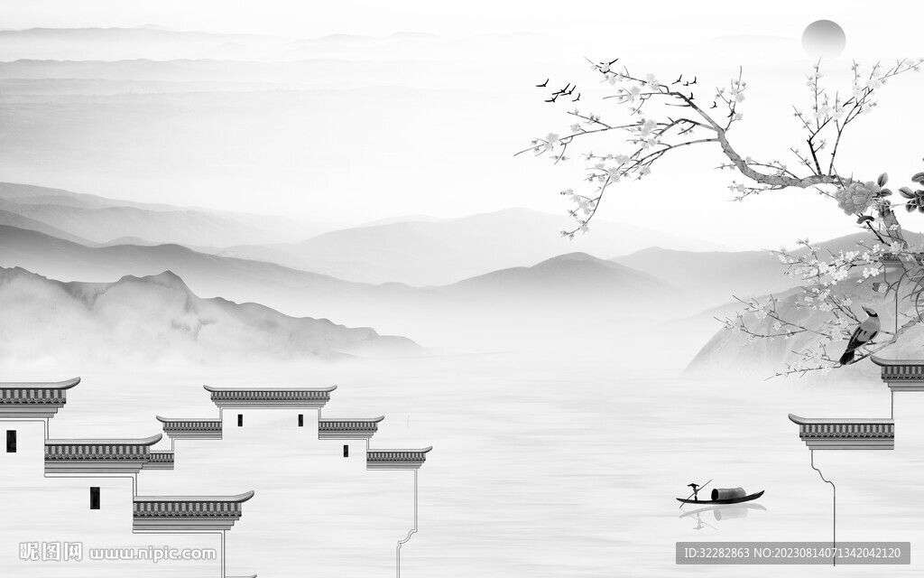 人氣 淡雅灰山水畫 灰色山水畫