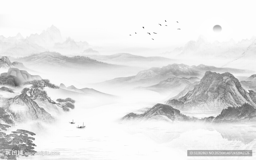 高檔 現(xiàn)代灰山水畫 TIF分層