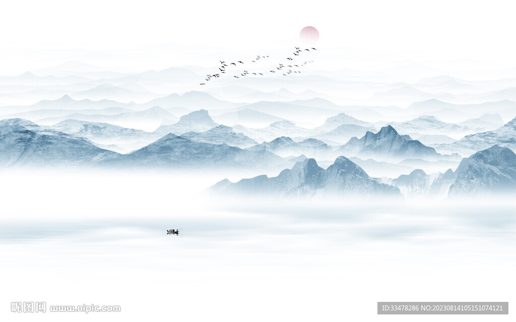 中式大氣意境山水畫(huà)背景墻
