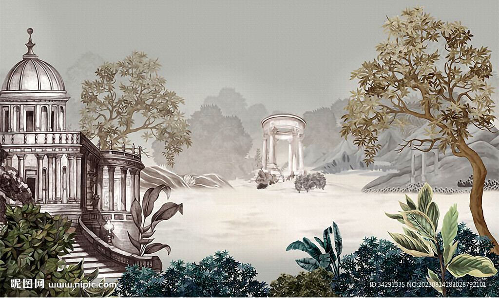 高清美式西洋墻紙 背景墻壁畫