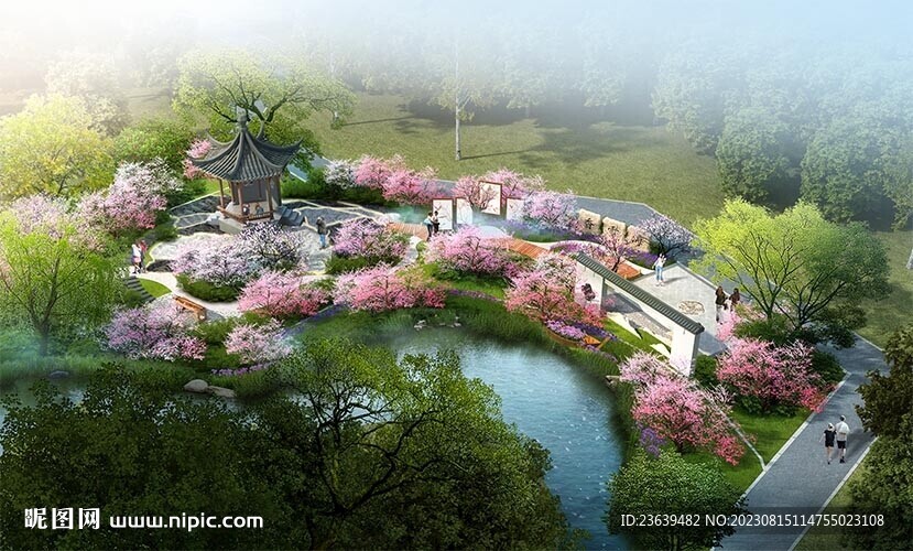 中式游園鳥瞰效果圖