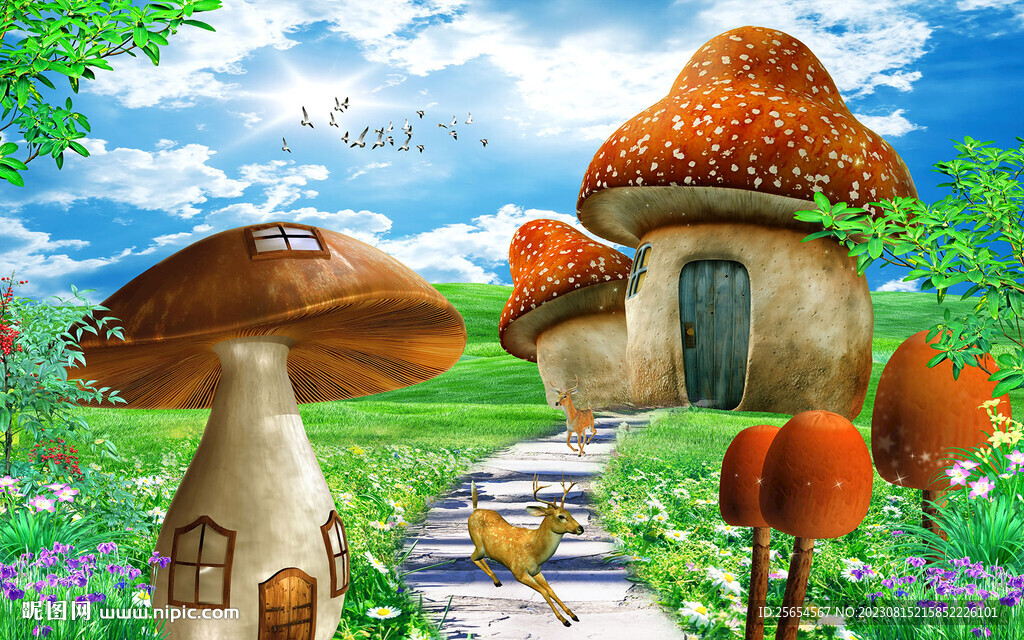 蘑菇陽光走道背景墻