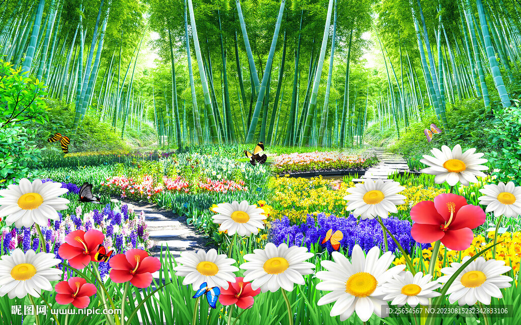 唯美竹林花海背景墻