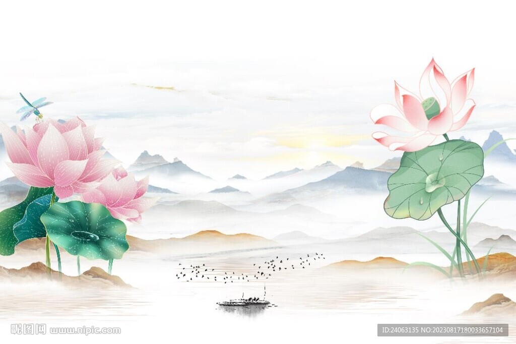 荷花山水