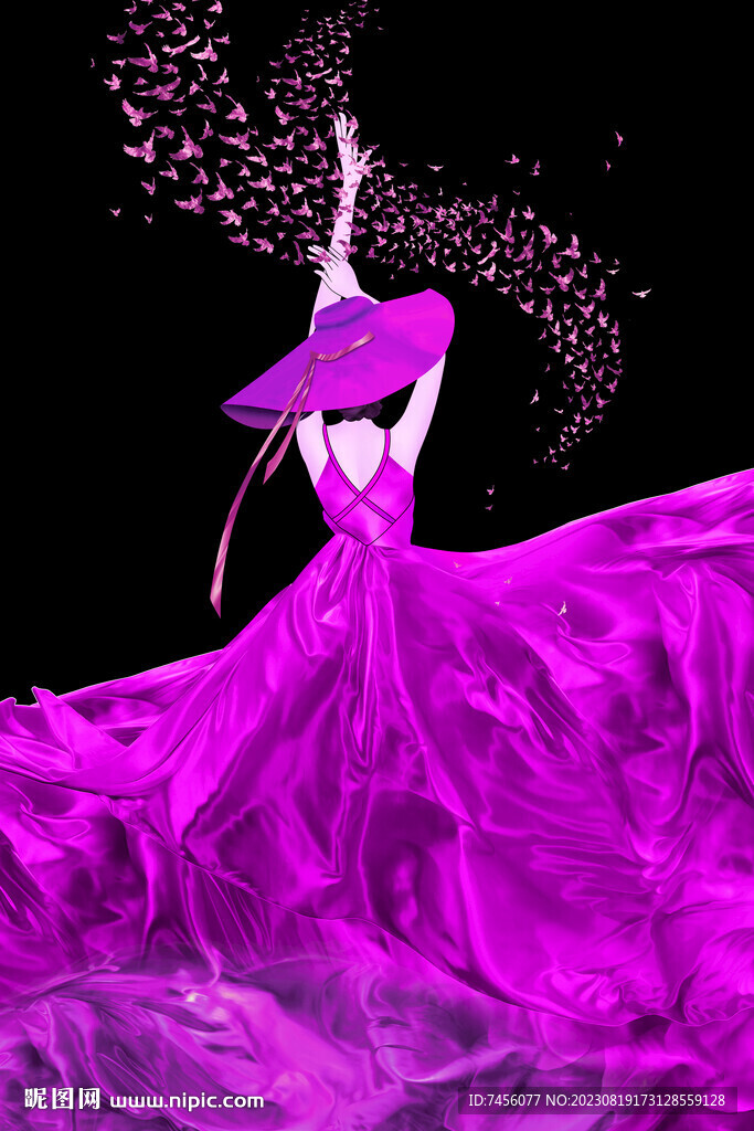 唯美紫色长裙美女挂画装饰画