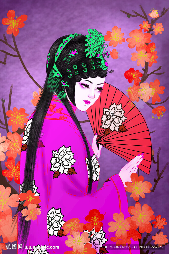 國潮美女水彩藝術掛畫裝飾畫