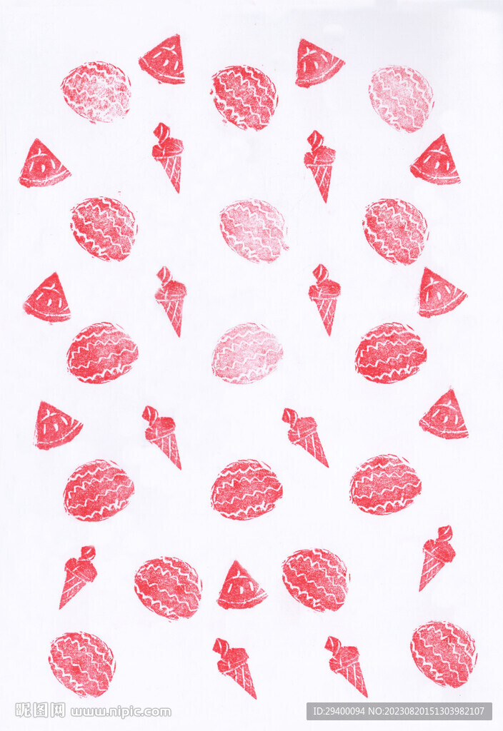 西瓜冰淇淋创意红色印章背景