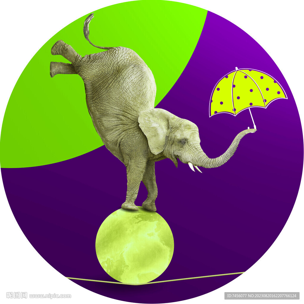 水彩大象伞圆形挂画装饰画