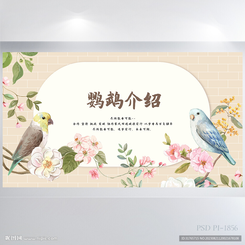手繪水彩風(fēng)鳥類鸚鵡介紹展板海報