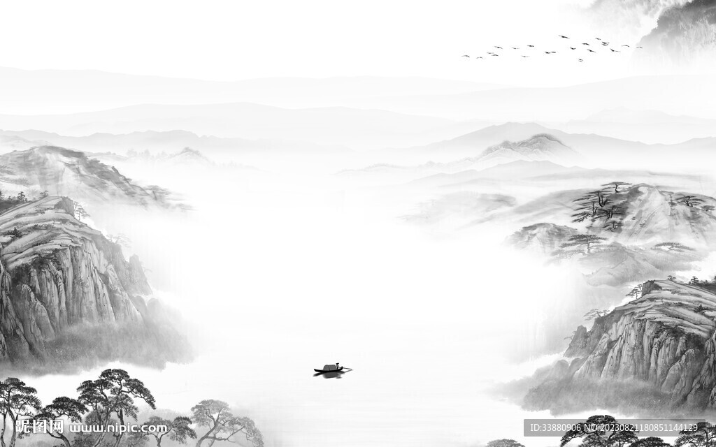 簡約 簡奢灰山水畫 Tif分層