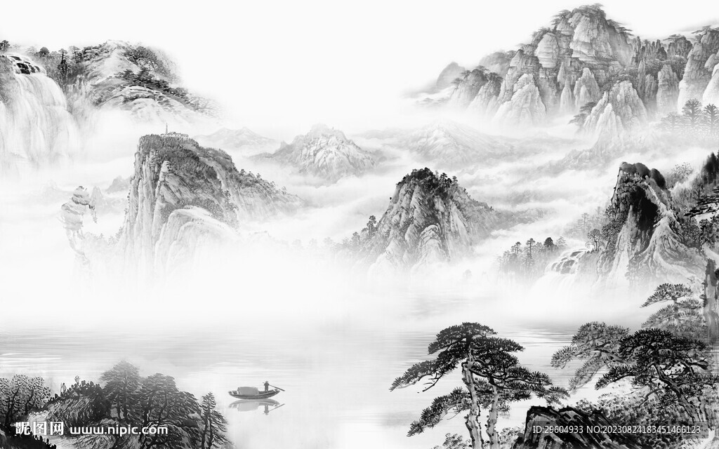 大氣 高清灰色山水 TIF分層