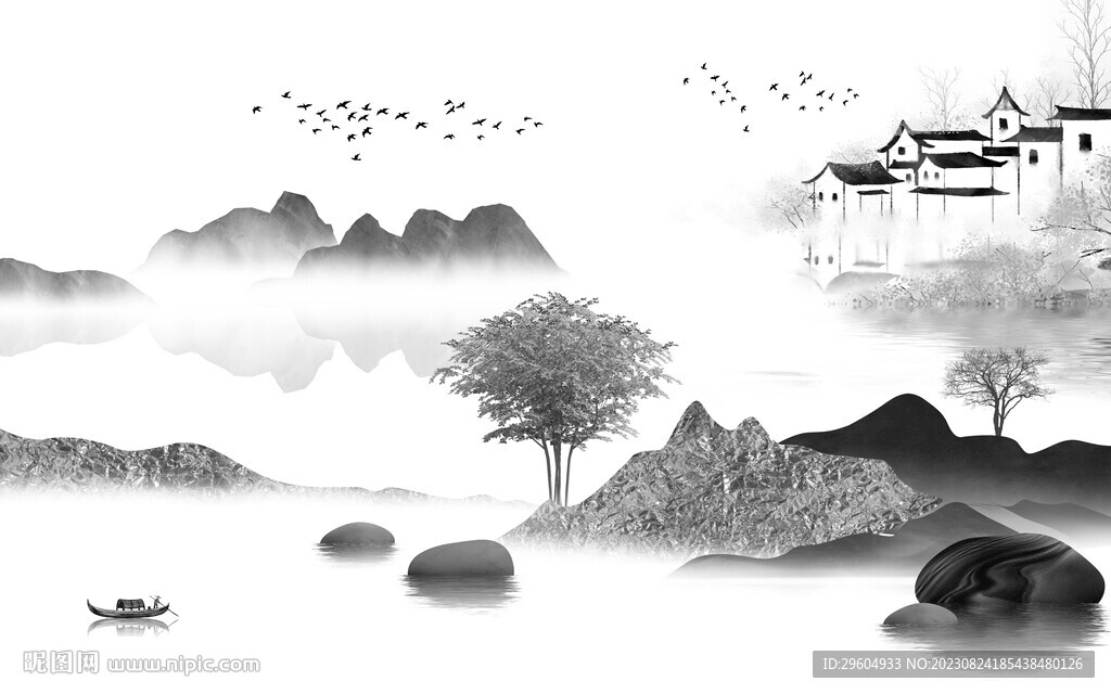 意境 中式灰色山水 TIF分層