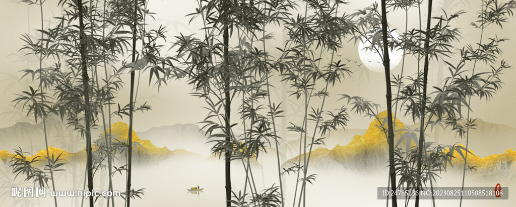 新中式水墨竹子背景墻