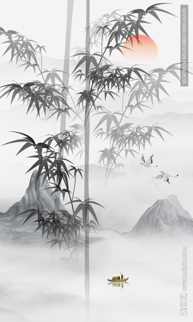 意境竹子山水壁画