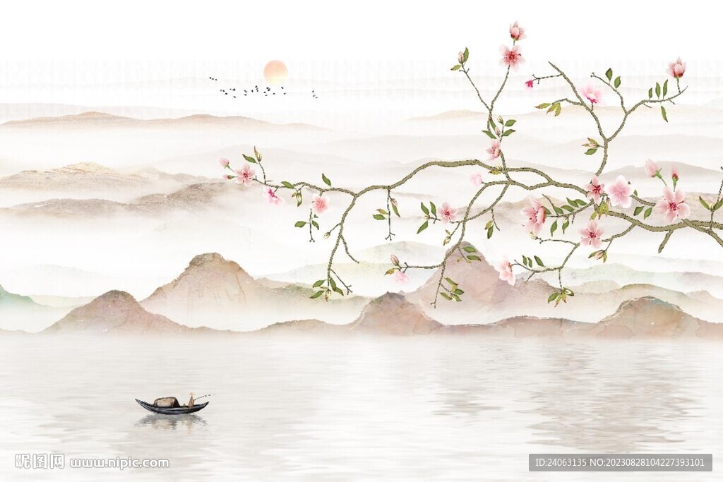 中式國畫山水花鳥背景墻