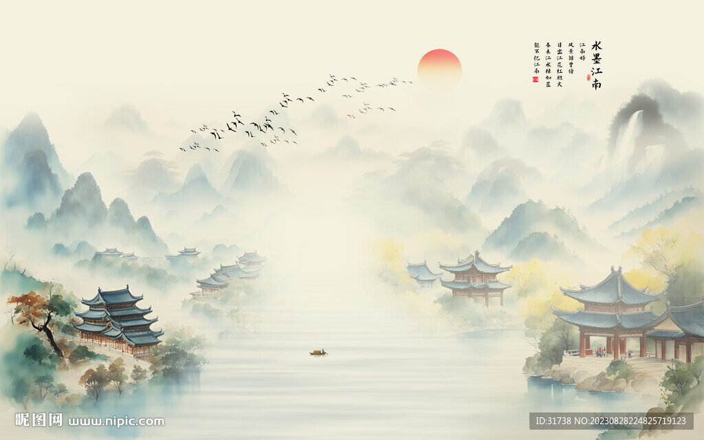 水墨江南背景墻