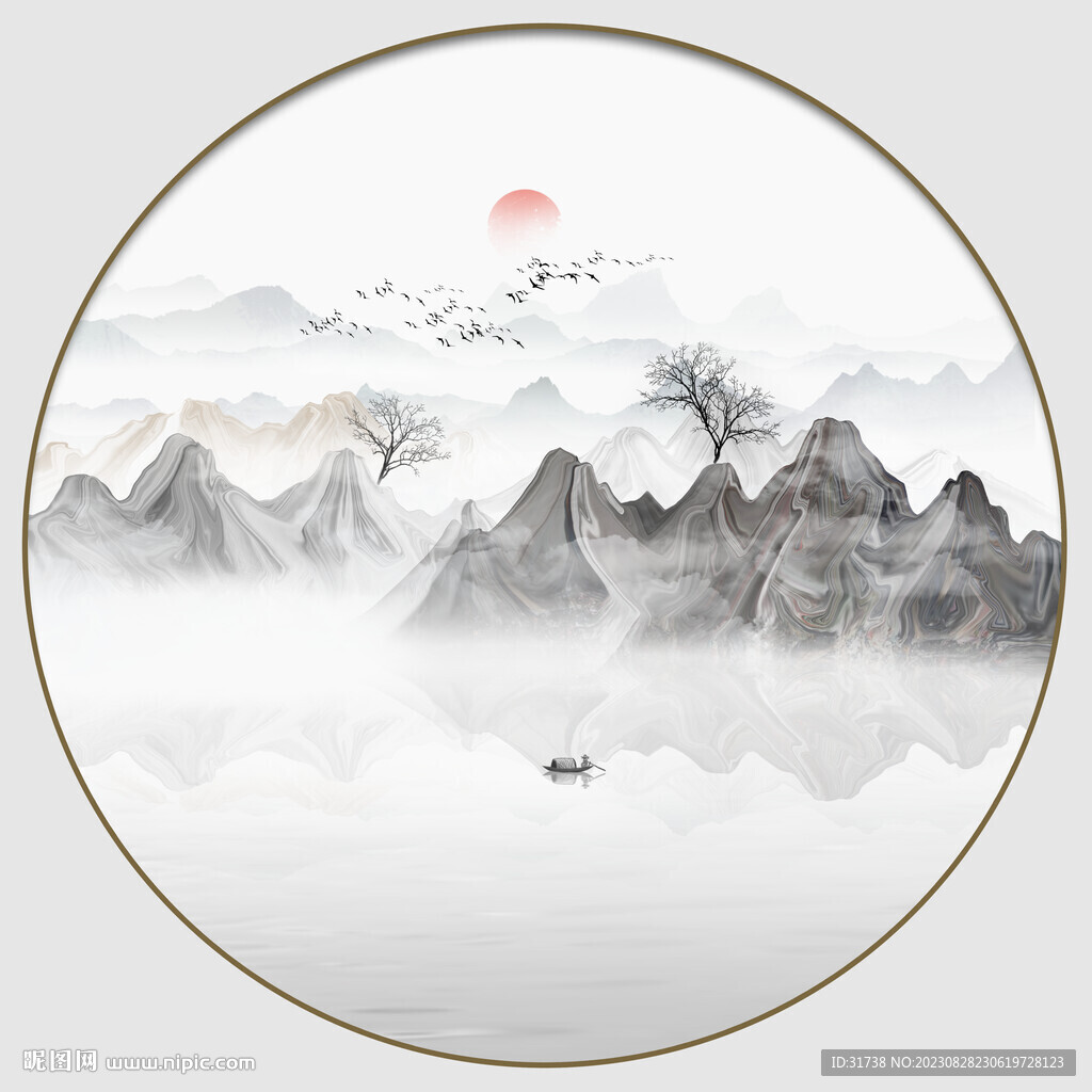 圓形抽象山水畫