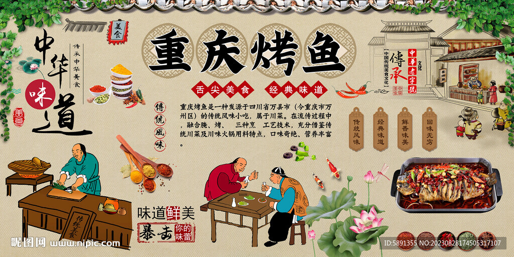 重慶烤魚背景墻