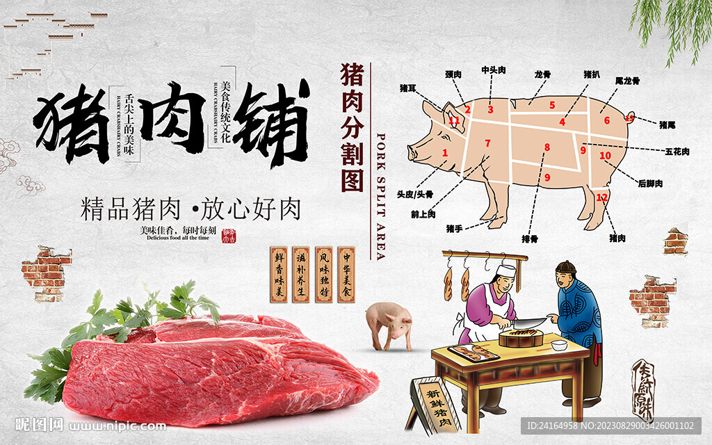 豬肉鋪美食背景墻