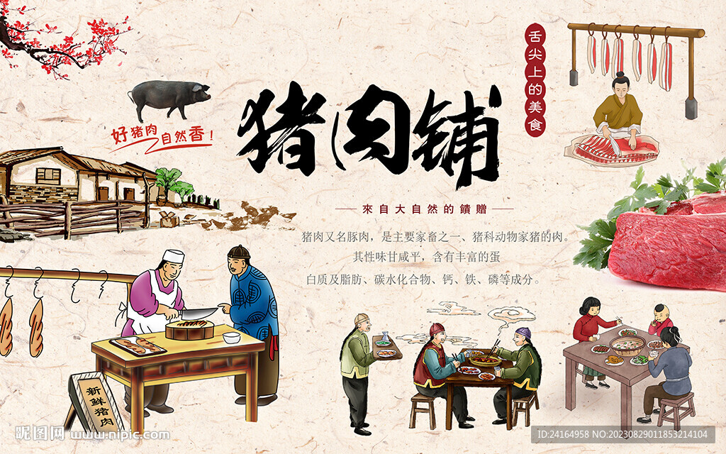 新鮮豬肉鋪美食背景墻