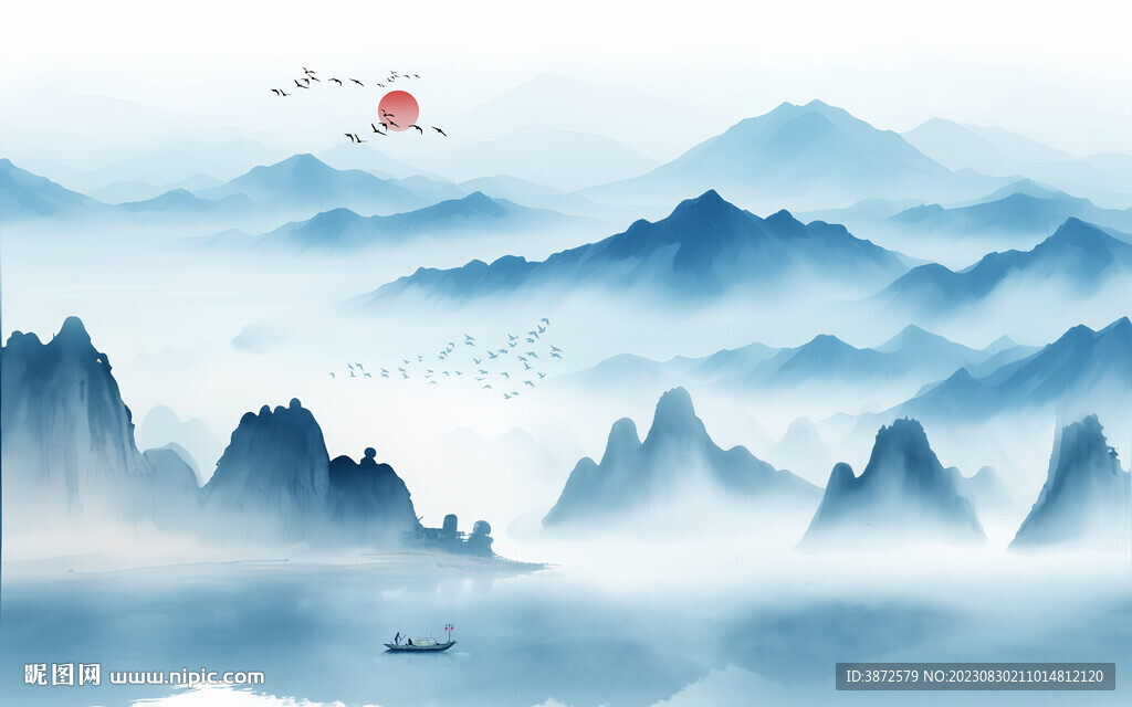 中國風(fēng)水墨意境山水風(fēng)景背景