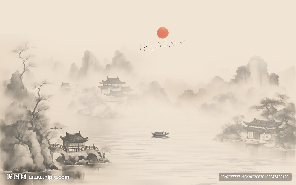 新中式山水畫(huà)背景墻