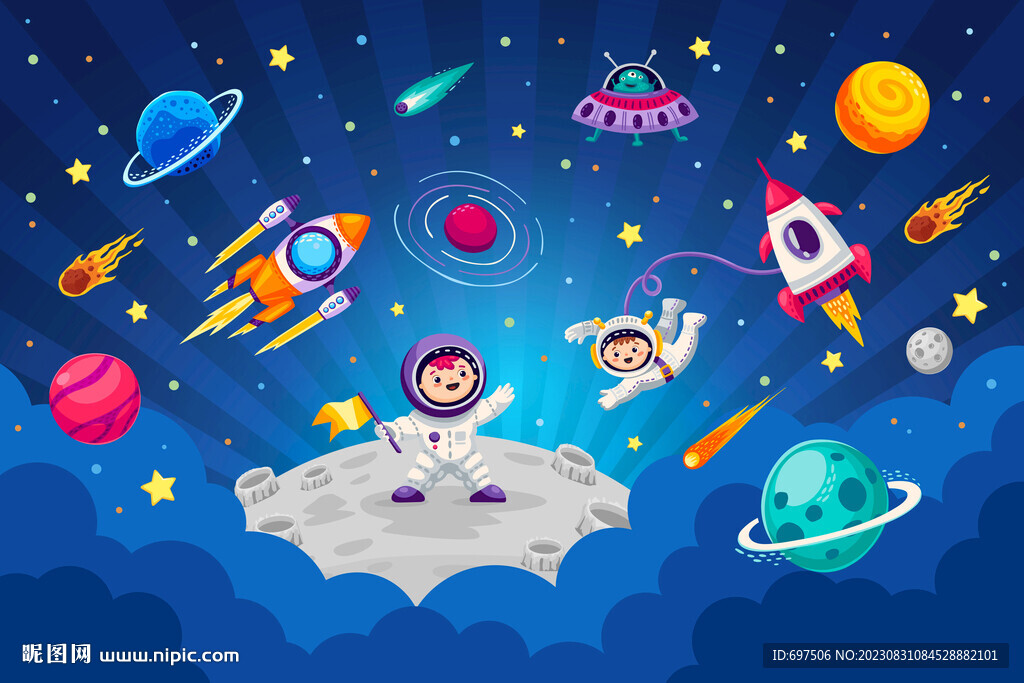 卡通太空星球宇航員火箭宇宙背景