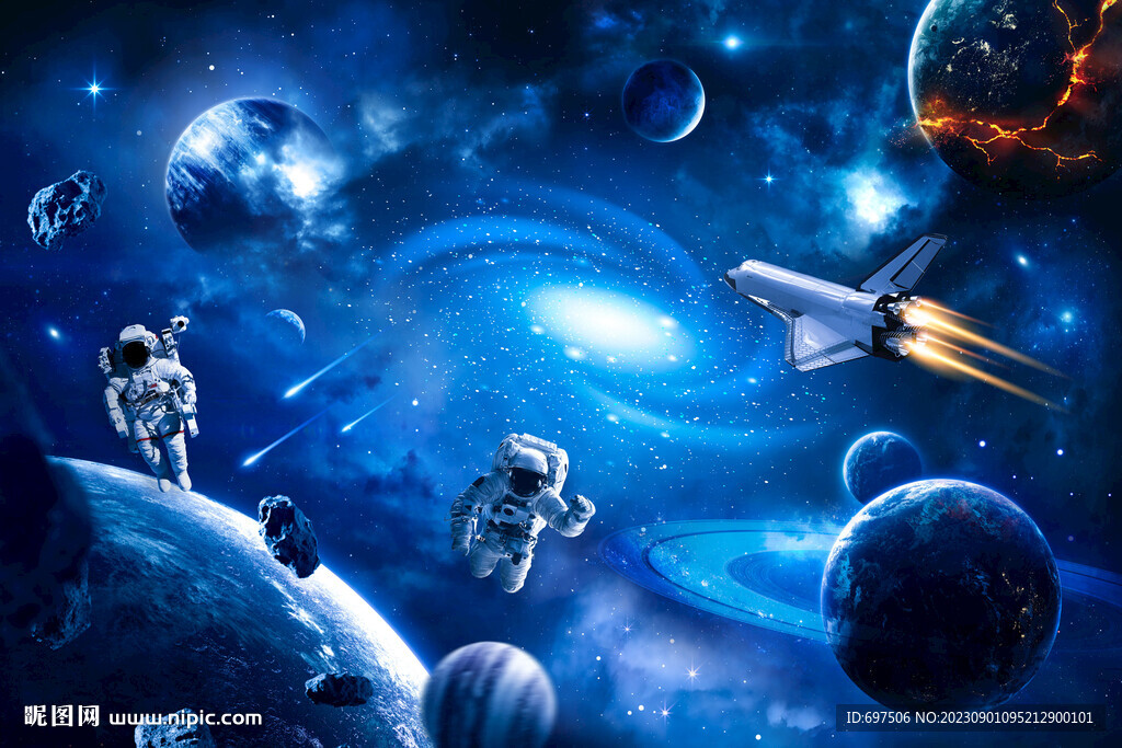 宇宙星球太空宇航員隕石星空背景