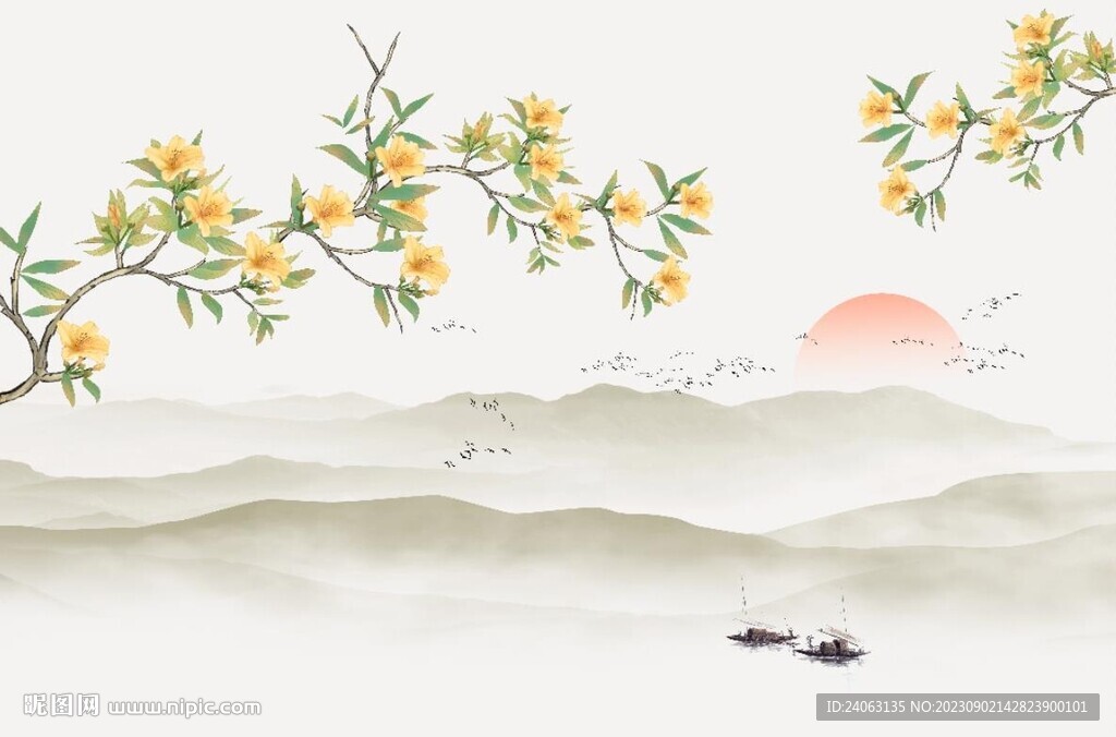 滿庭芳花鳥背景墻