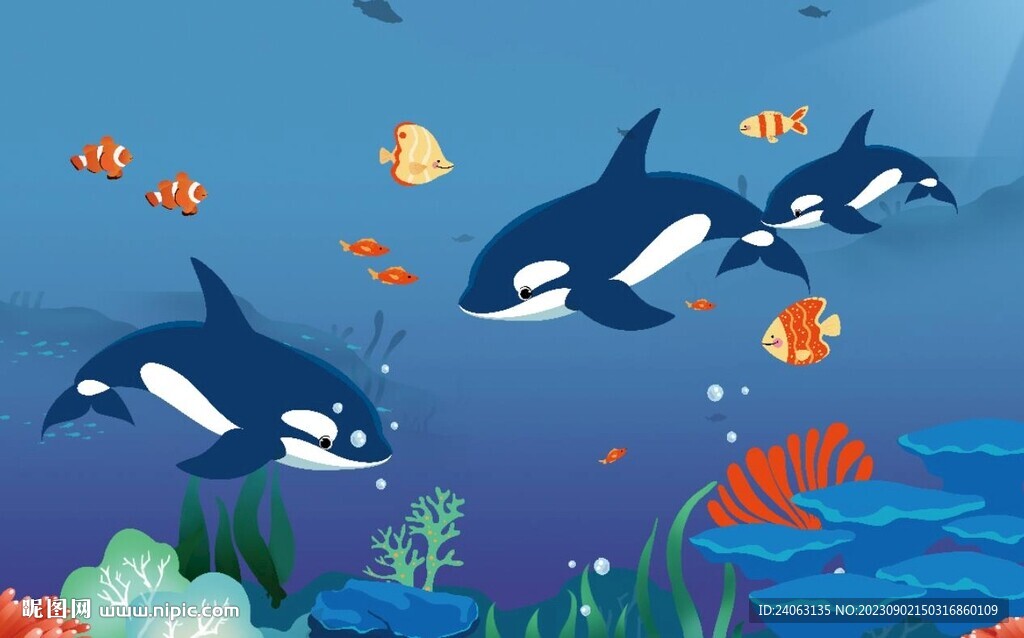 卡通儿童海洋壁画背景墙