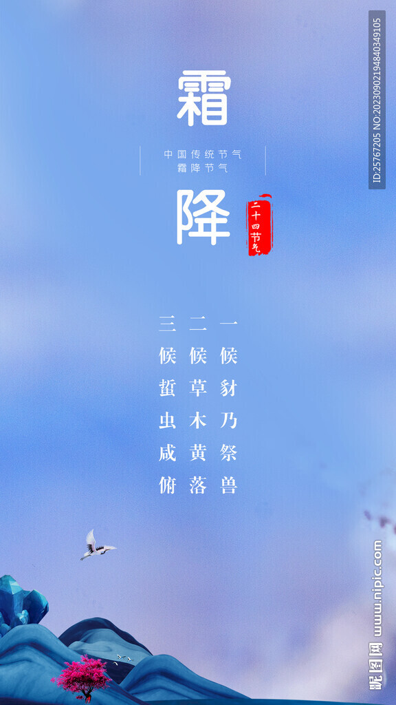 唯美清新中国风节气霜降海报  