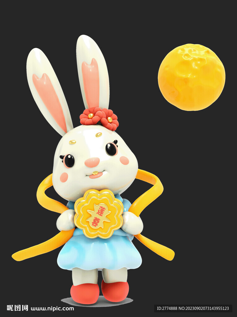 3D立体抱着月饼的小兔子