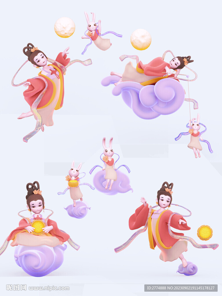 3D立體小仙女兔子祥云