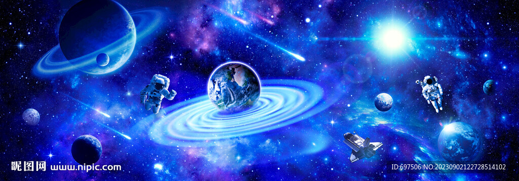 太空星球宇航員銀河宇宙星空背景